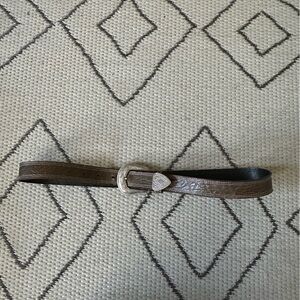 Vintage Brown Textured Leather Belt — Silver Buckle with floral details